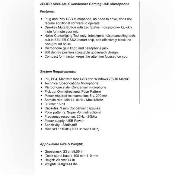 ZELIER USB Computer Microphone, PC Mic with Volume Control,Mute Button&LED Indic - Picture 9 of 10